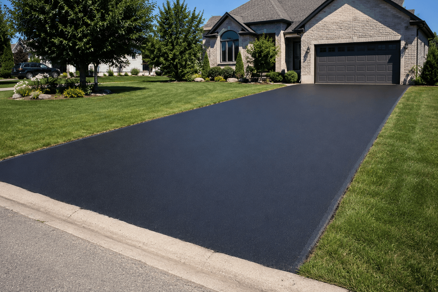 Freshly sealed driveway with premium wet-look finish